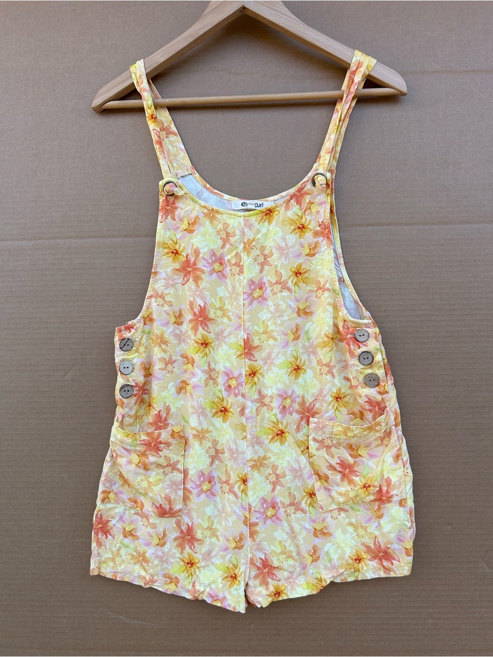 Rip Curl Floral Overall Romper Summer Surf Beach Girls Sz 14 Yellow Shortalls